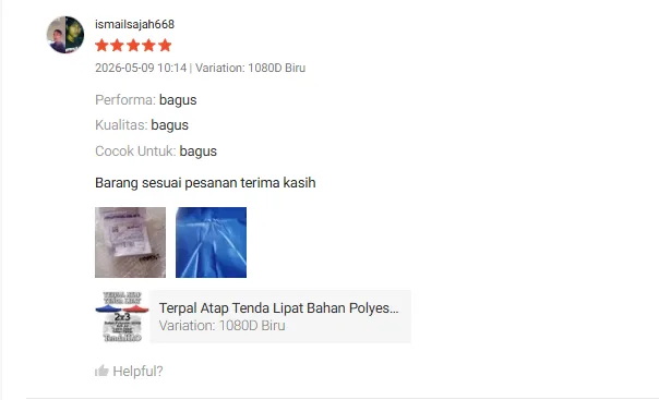 Ulasan 5 bintang ismailsajah668: Barang sesuai pesanan, Terpal Atap 1080D Biru