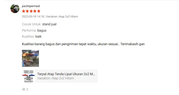 Ulasan 5 bintang pachepermadi: Kualitas barang bagus pengiriman tepat waktu, Terpal Atap Hitam 2x2
