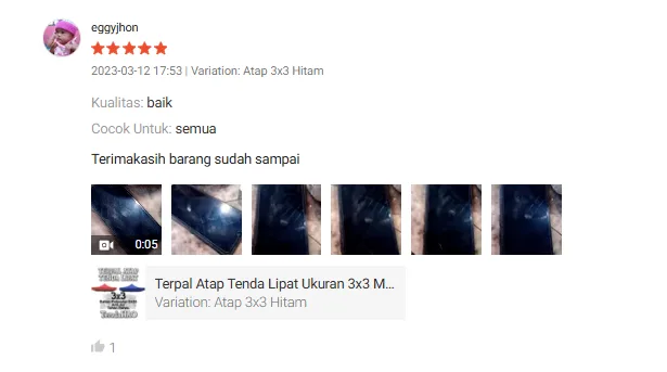 Ulasan 5 bintang eggyjhon: Terimakasih barang sudah sampai, Terpal Atap 3x3 Hitam